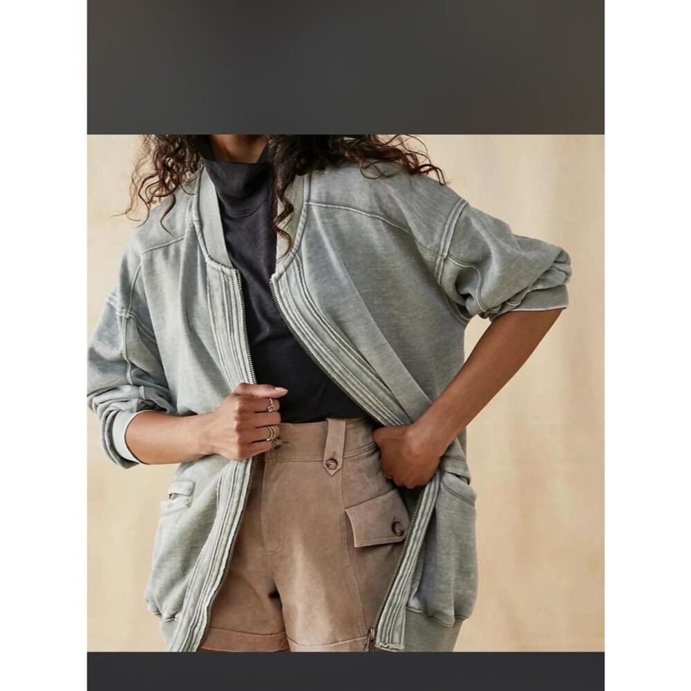We The Free Robby full zip Washed Sage Green oversized Bomber Jacket size large
